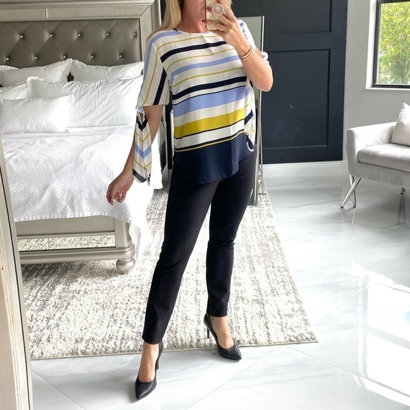 Ann Taylor Tie sleeve blouse blue white striped shirt in size MP good condition - Picture 5 of 16